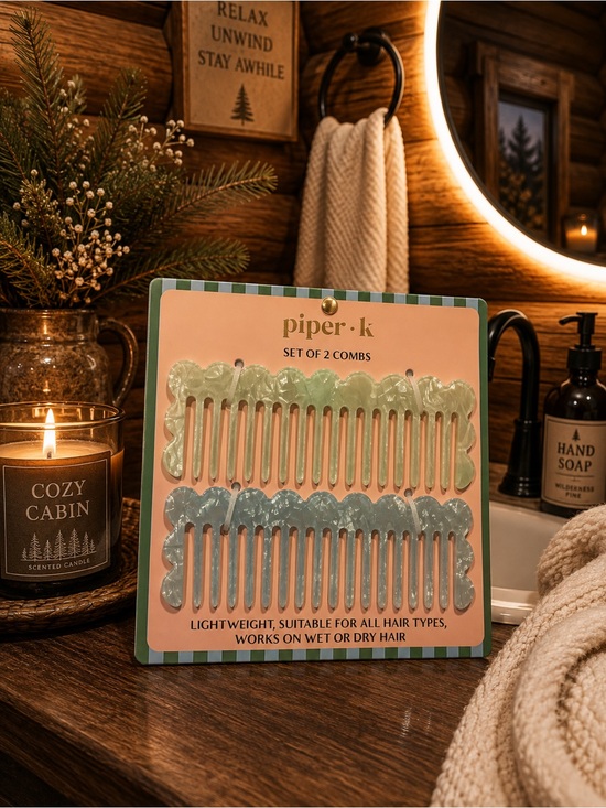 Accessories - piper•k Set of 2 Decorative Wide-Tooth Combs — Mint & Light Blue